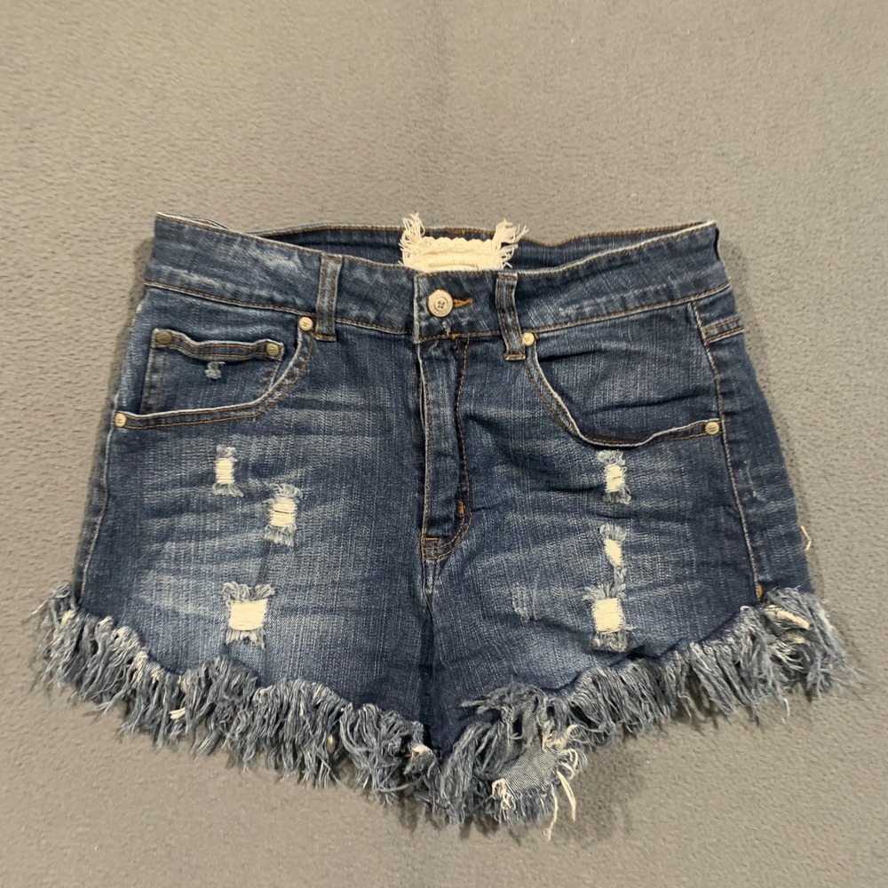 Altar'd State Denim Shorts Womens 30/11 Ramones OK Wash Distressed Frayed Boho